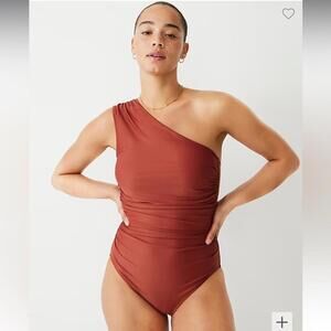🆕 J. Crew One Piece Swimsuit Rust Red Ruched Asymmetrical Fan Blogger Fav NWT
